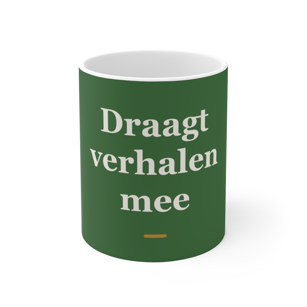 Mok met tekst “Draagt verhalen mee” — cadeau voor een taxichauffeur