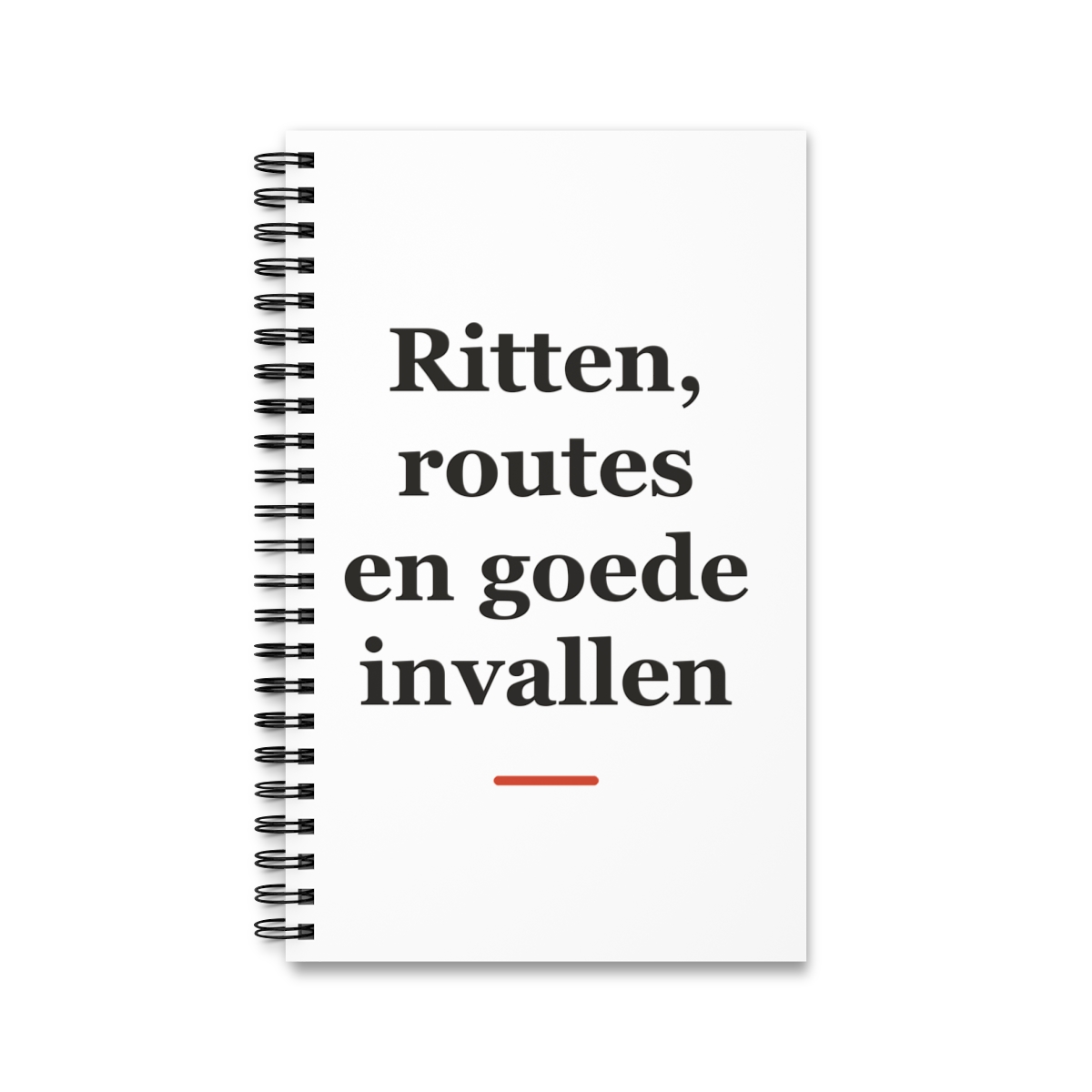 Notitieboek met tekst “Ritten, routes en goede invallen” — cadeau voor een taxichauffeur
