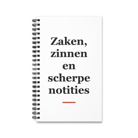 Notitieboek met tekst “Zaken, zinnen en scherpe notities” — cadeau voor een advocaat