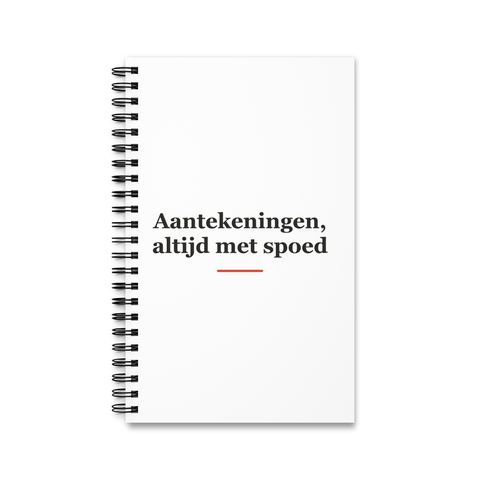 Notitieboek met tekst “Aantekeningen, altijd met spoed” — cadeau voor een ambulancebroeder