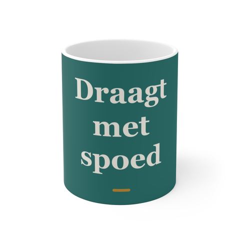Mok met tekst “Draagt met spoed” — cadeau voor een ambulancebroeder