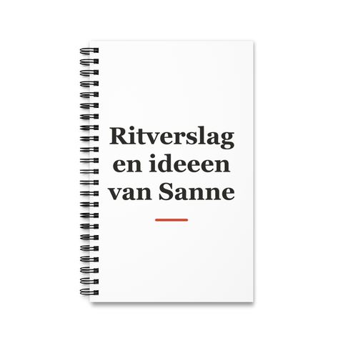 Notitieboek met tekst “Ritverslag en ideeen van Sanne” — cadeau voor een ambulancebroeder