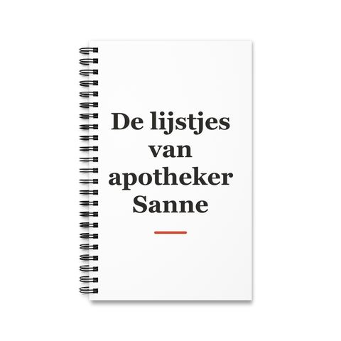 Notitieboek met tekst “De lijstjes van apotheker Sanne” — cadeau voor een apotheker