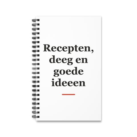 Notitieboek met tekst “Recepten, deeg en goede ideeen” — cadeau voor een bakker