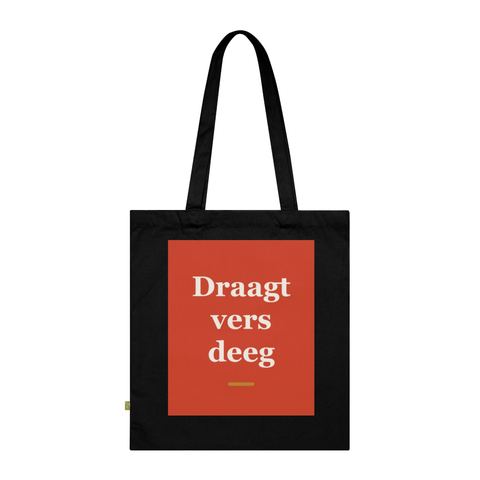 Tote bag met tekst “Draagt vers deeg” — cadeau voor een bakker