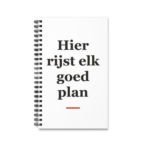 Notitieboek met tekst “Hier rijst elk goed plan” — cadeau voor een bakker