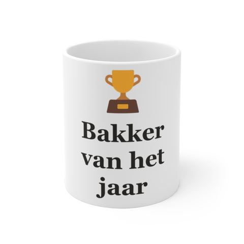 Mok met tekst “Bakker van het jaar” — cadeau voor een bakker