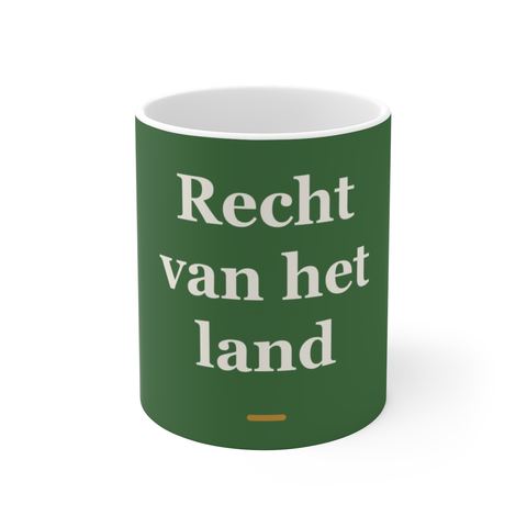 Mok met tekst “Recht van het land” — cadeau voor een boer