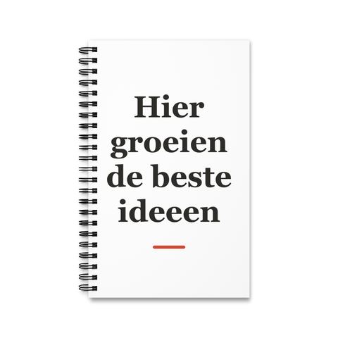Notitieboek met tekst “Hier groeien de beste ideeen” — cadeau voor een boswachter