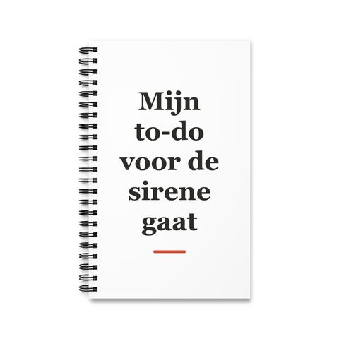 Notitieboek met tekst “Mijn to-do voor de sirene gaat” — cadeau voor een brandweerman