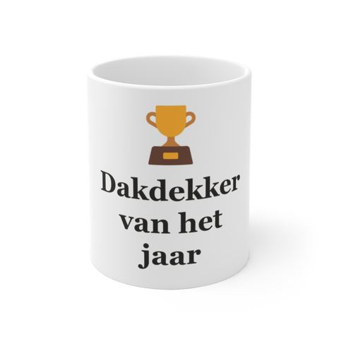 Mok met tekst “Dakdekker van het jaar” — cadeau voor een dakdekker
