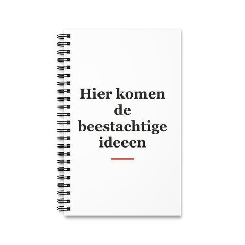 Notitieboek met tekst “Hier komen de beestachtige ideeen” — cadeau voor een dierenarts
