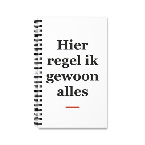 Notitieboek met tekst “Hier regel ik gewoon alles” — cadeau voor een doktersassistent