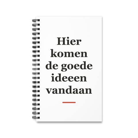 Notitieboek met tekst “Hier komen de goede ideeen vandaan” — cadeau voor een elektricien