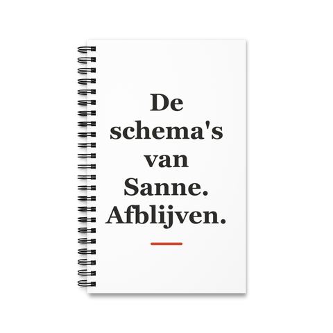 Notitieboek met tekst “De schema's van Sanne. Afblijven.” — cadeau voor een elektricien