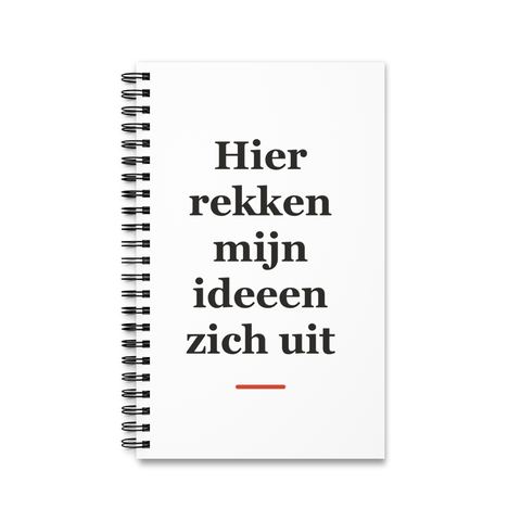Notitieboek met tekst “Hier rekken mijn ideeen zich uit” — cadeau voor een fysiotherapeut