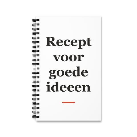 Notitieboek met tekst “Recept voor goede ideeen” — cadeau voor een huisarts