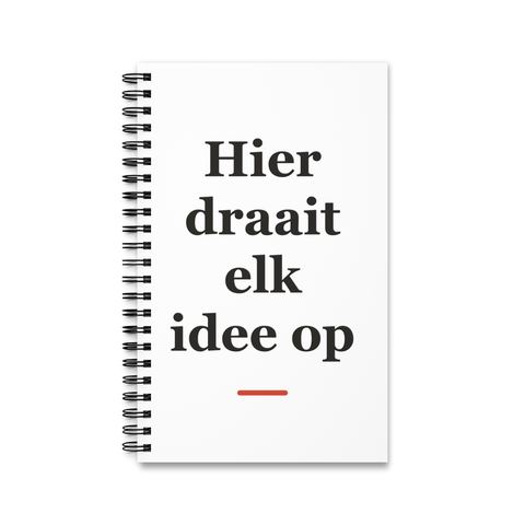Notitieboek met tekst “Hier draait elk idee op” — cadeau voor een ICT'er