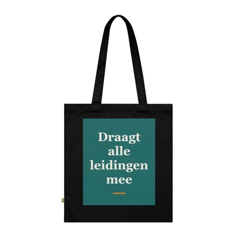Tote bag met tekst “Draagt alle leidingen mee” — cadeau voor een installateur
