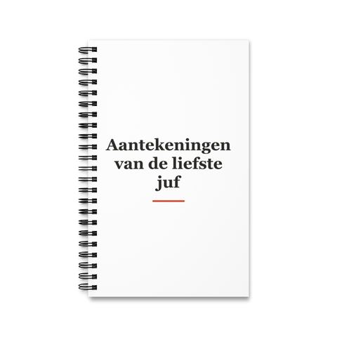 Notitieboek met tekst “Aantekeningen van de liefste juf” — cadeau voor een juf