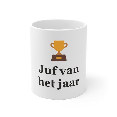 Mok met tekst “Juf van het jaar” — cadeau voor een juf