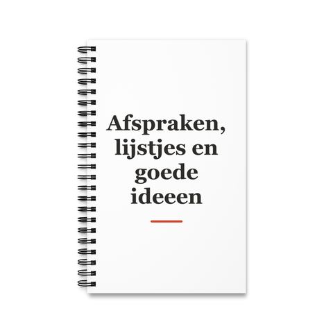 Notitieboek met tekst “Afspraken, lijstjes en goede ideeen” — cadeau voor een kapper