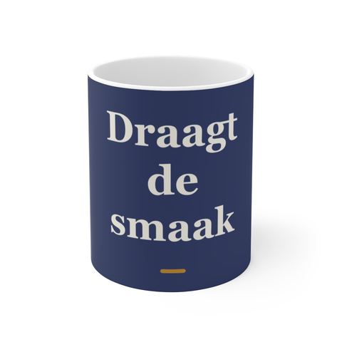 Mok met tekst “Draagt de smaak” — cadeau voor een kok