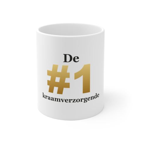 Mok met tekst “De #1 kraamverzorgende” — cadeau voor een kraamverzorgende
