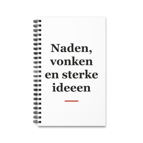 Notitieboek met tekst “Naden, vonken en sterke ideeen” — cadeau voor een lasser