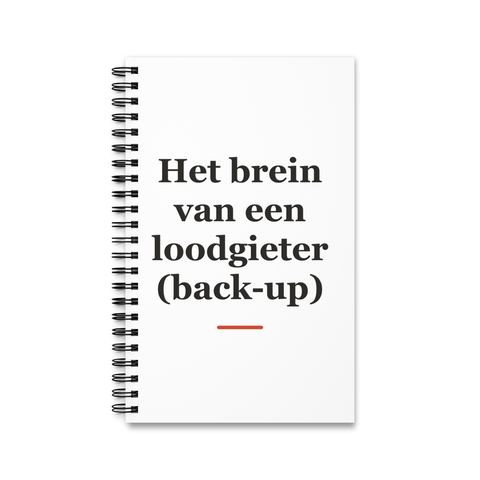 Notitieboek met tekst “Het brein van een loodgieter (back-up)” — cadeau voor een loodgieter