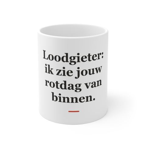 Mok met tekst “Loodgieter: ik zie jouw rotdag van binnen.” — cadeau voor een loodgieter