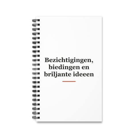 Notitieboek met tekst “Bezichtigingen, biedingen en briljante ideeen” — cadeau voor een makelaar