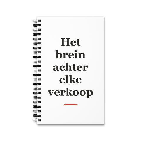 Notitieboek met tekst “Het brein achter elke verkoop” — cadeau voor een makelaar