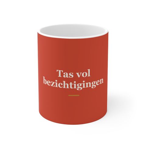 Mok met tekst “Tas vol bezichtigingen” — cadeau voor een makelaar