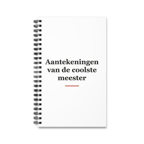 Notitieboek met tekst “Aantekeningen van de coolste meester” — cadeau voor een meester