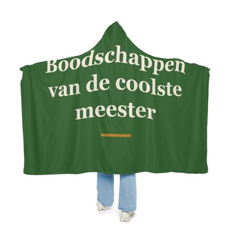 Knuffeldeken met tekst “Boodschappen van de coolste meester” — cadeau voor een meester
