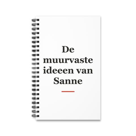 Notitieboek met tekst “De muurvaste ideeen van Sanne” — cadeau voor een metselaar