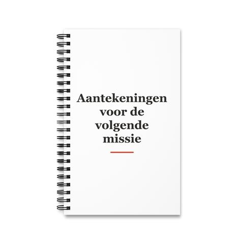 Notitieboek met tekst “Aantekeningen voor de volgende missie” — cadeau voor een militair
