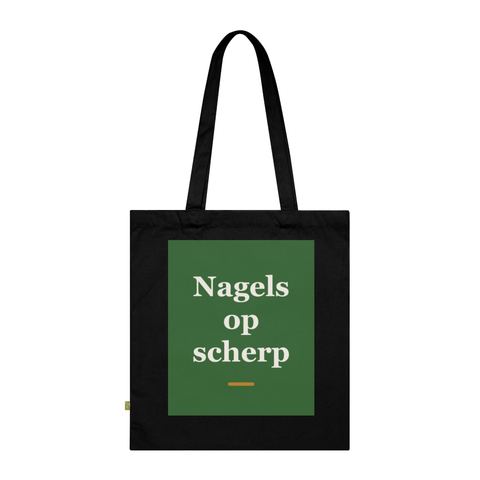 Tote bag met tekst “Nagels op scherp” — cadeau voor een nagelstyliste