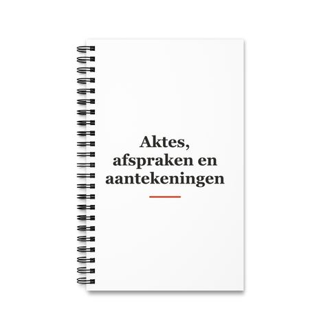 Notitieboek met tekst “Aktes, afspraken en aantekeningen” — cadeau voor een notaris