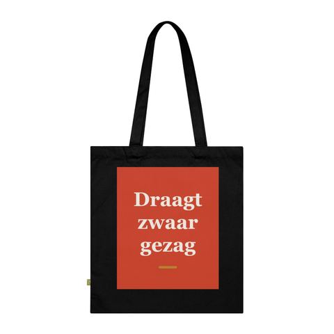 Tote bag met tekst “Draagt zwaar gezag” — cadeau voor een politieagent
