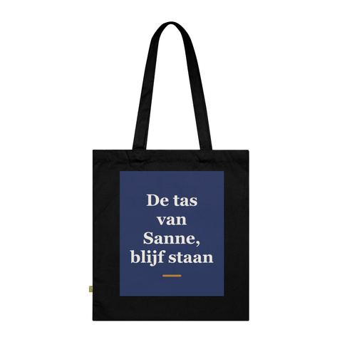 Tote bag met tekst “De tas van Sanne, blijf staan” — cadeau voor een politieagent