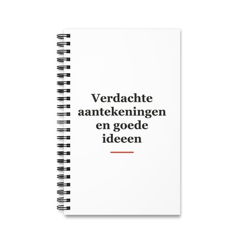 Notitieboek met tekst “Verdachte aantekeningen en goede ideeen” — cadeau voor een politieagent