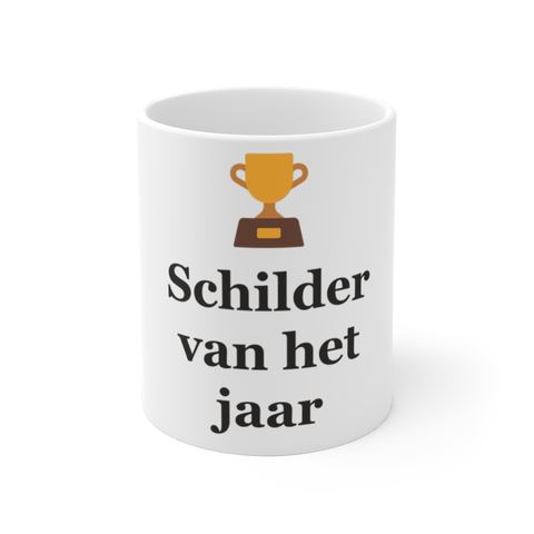 Mok met tekst “Schilder van het jaar” — cadeau voor een schilder
