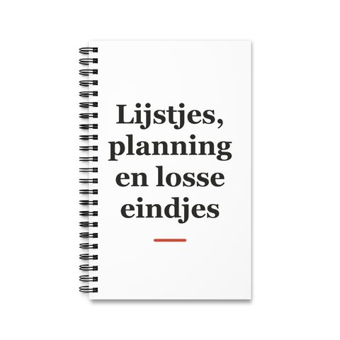 Notitieboek met tekst “Lijstjes, planning en losse eindjes” — cadeau voor een secretaresse