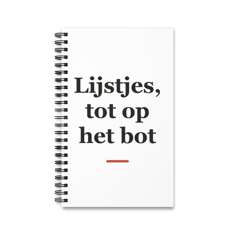 Notitieboek met tekst “Lijstjes, tot op het bot” — cadeau voor een slager