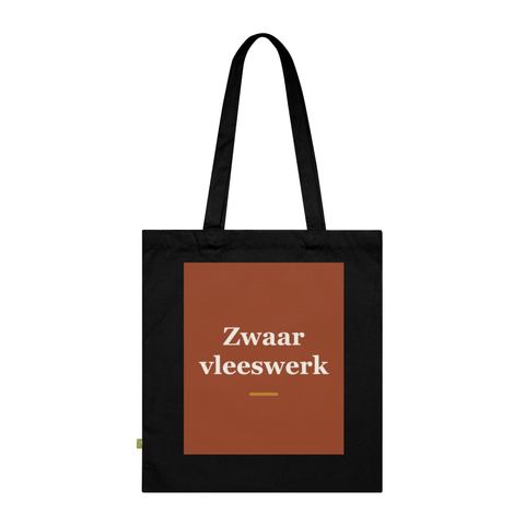 Tote bag met tekst “Zwaar vleeswerk” — cadeau voor een slager