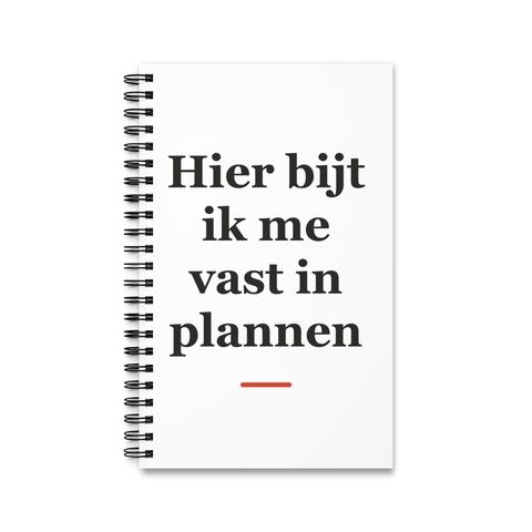 Notitieboek met tekst “Hier bijt ik me vast in plannen” — cadeau voor een tandarts
