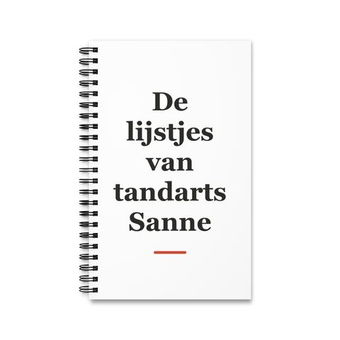 Notitieboek met tekst “De lijstjes van tandarts Sanne” — cadeau voor een tandarts