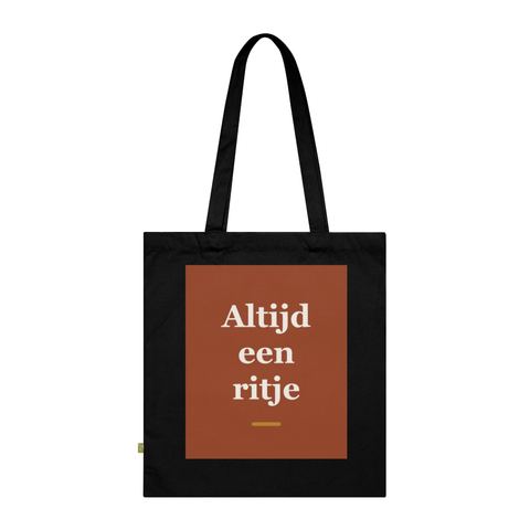 Tote bag met tekst “Altijd een ritje” — cadeau voor een taxichauffeur